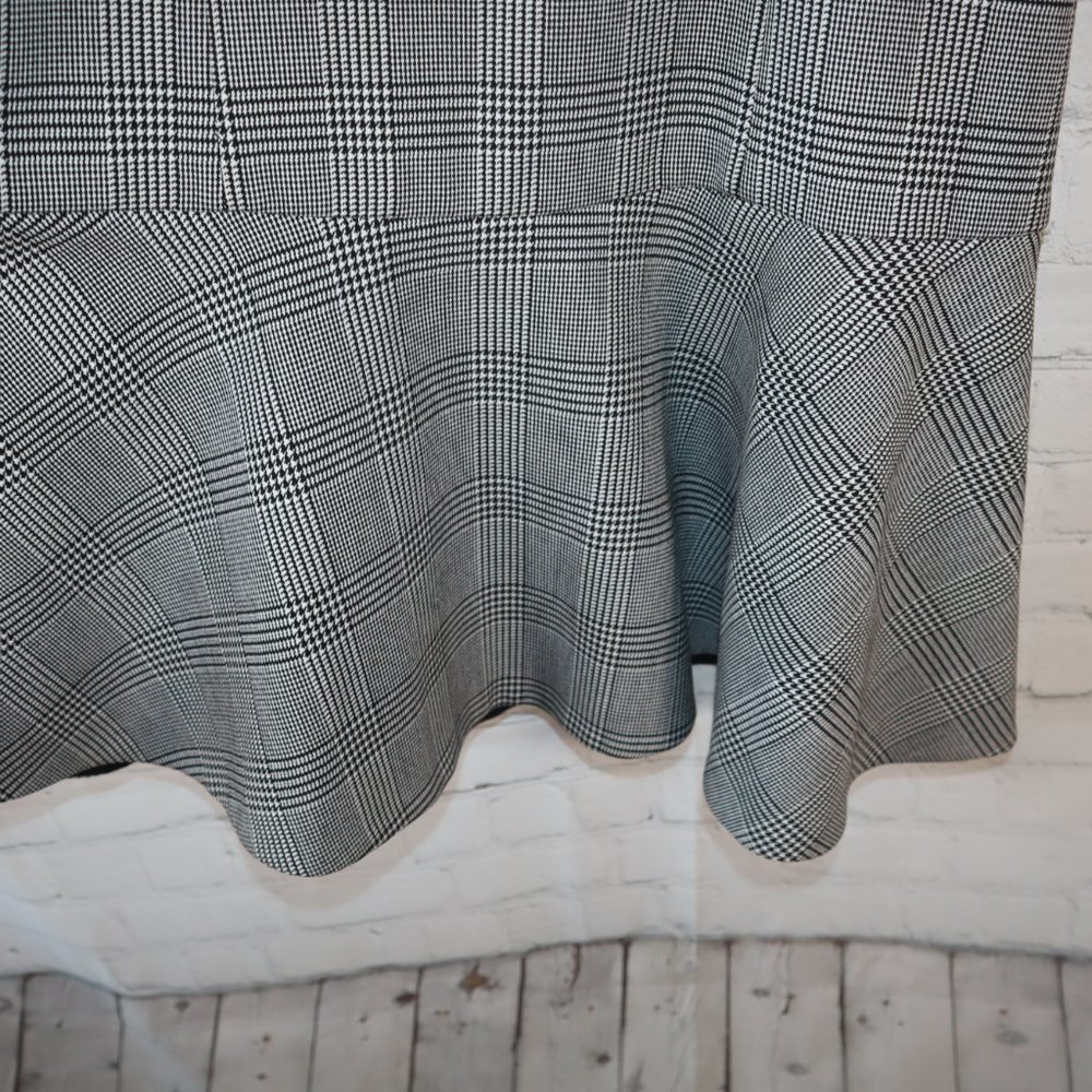 J. Crew Black/White Glen Cap Sleeve Houndstooth Plaid Midi Dress Women's Sz 8 - Picture 5 of 10